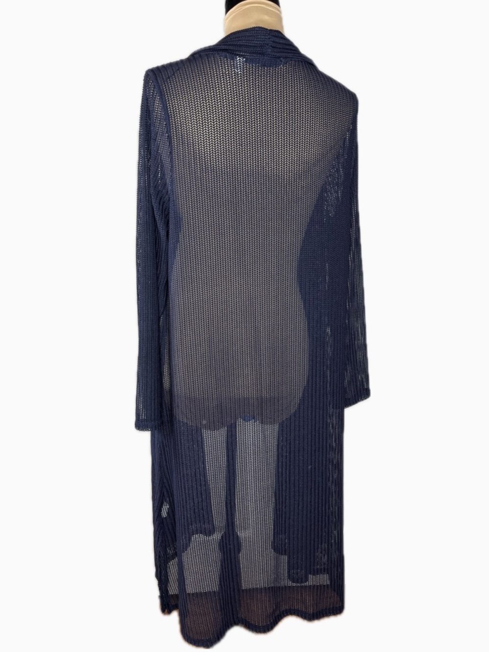 Notations Navy Open-Front Long Open Knit Cardigan - Picture 3 of 11